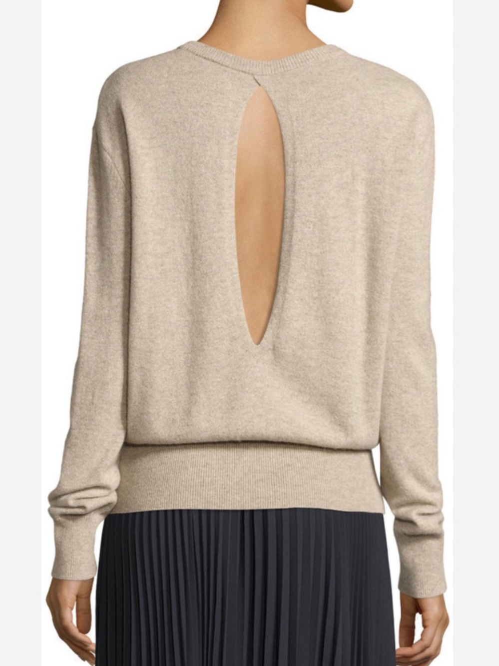 Vince 100% cashmere back cutout blouson sweater color oatmeal sz Large